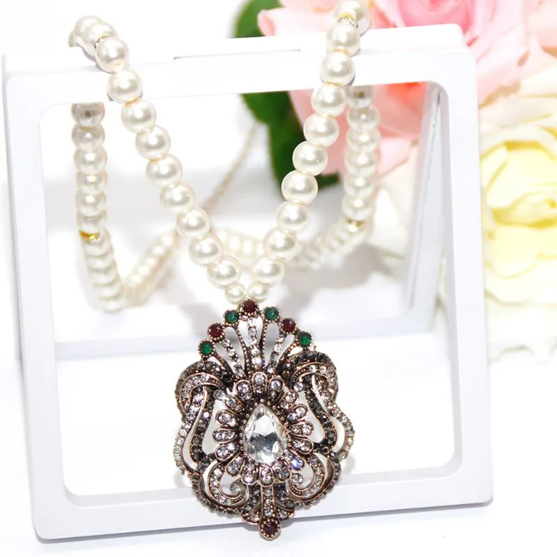 Pendant Necklaces Neovisson Elegent Necklace For Women Imitation Pearl Chain Dual-Purpose Antique Gold Color Wedding Jewelry Bride GiftPenda