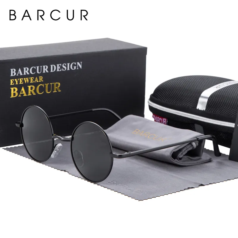 BARCUR Gafas de sol redondas retro Hombres Espejo Mujeres Gafas polarizadas con caja gratis 220513