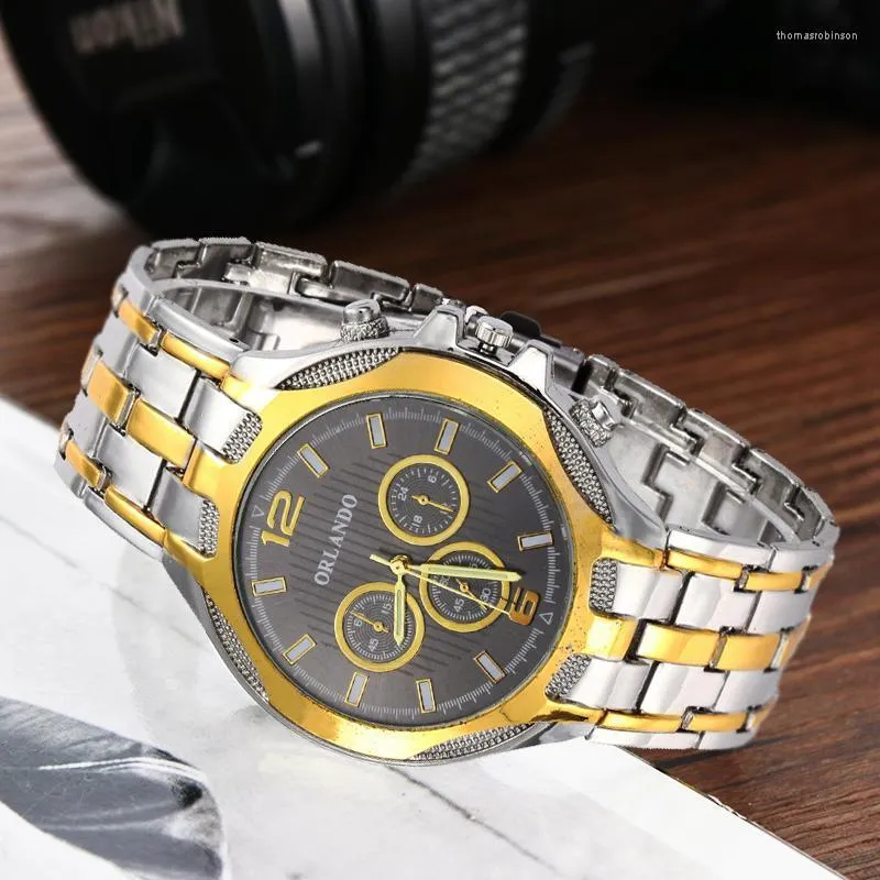 Hommes montres de luxe grand cadran à quartz rond analogique or argent mélange acier inoxydable heure montre-bracelet mâle Reloj Relogio Masculino montres-bracelets