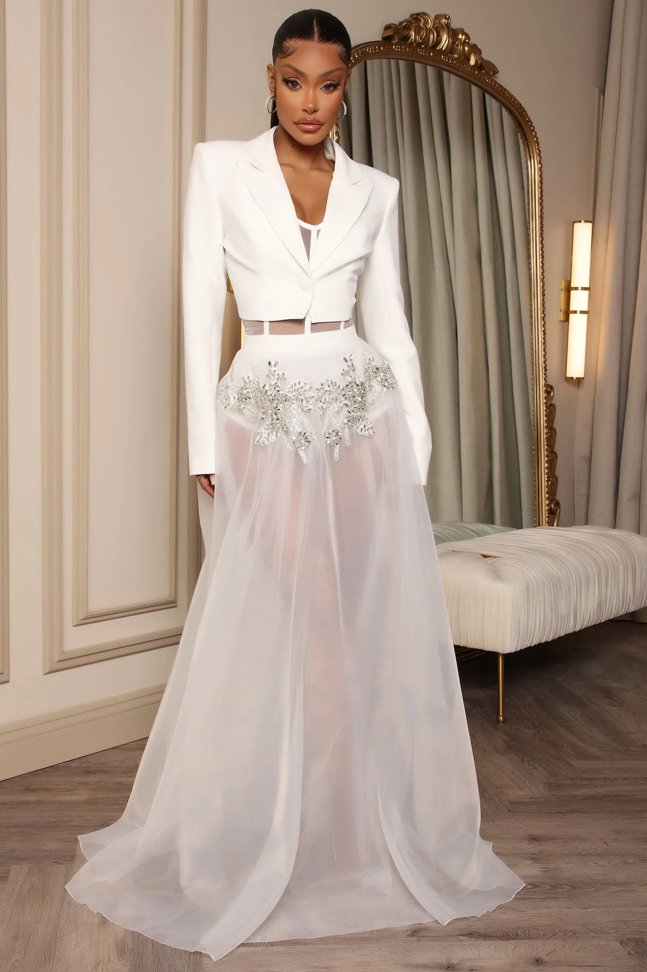 2022 Womens Sexy Illusion Corset Two Piece Prom Dresses With Long Sleeve  Jacket And Shiny Beads A Line Special Occasion Gown In Jumpsuit For Evening  Events From Chicweddings, $112.89