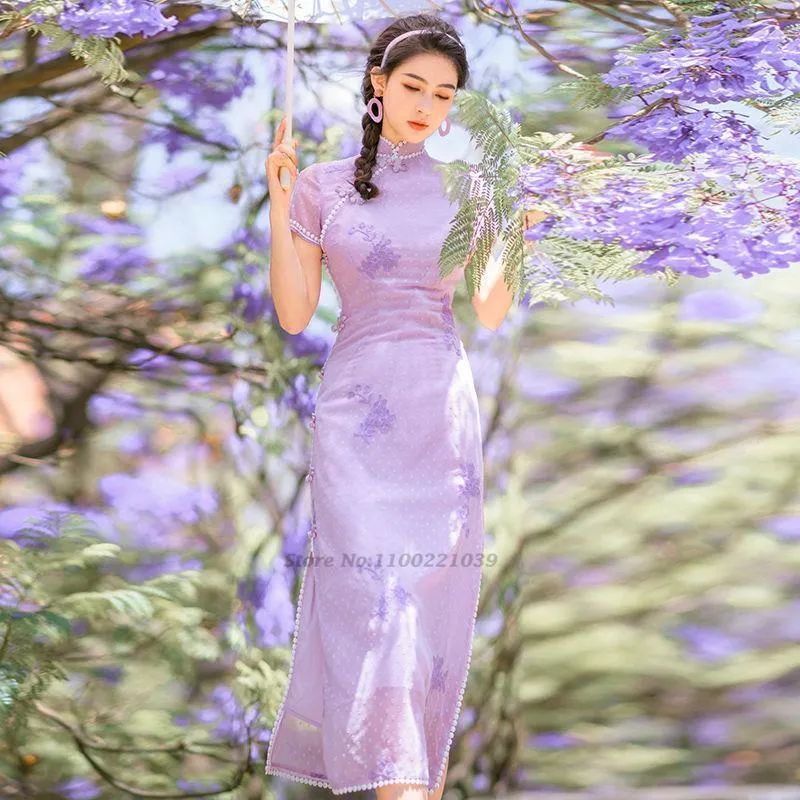 Etniska kläder Kinesisk klänning Qipao Sexig Cheongsam Kvinnlig Grimma Orientaliska Kvinnor Kvällssplittring Traditionell QipaoEtnisk