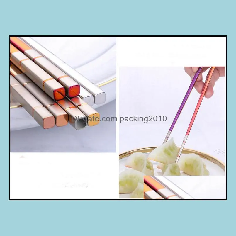 304 stainless steel chopsticks 6 colors electroplated titanium anti-skid chopsticks mirror polished chopsticks hollow anti-scalding