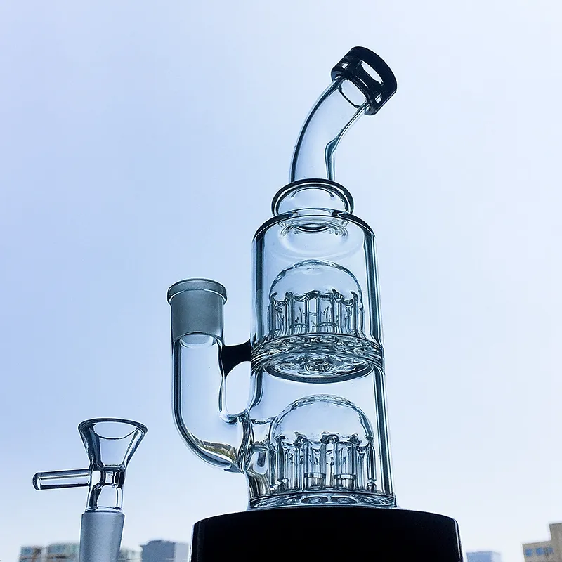 8 Inch Hookahs Thick Bong Double 12 Arms Tree Perc Glass Water Pipes 14mm Joint Oil Dab Rig With Bowl Or Quartz Banger