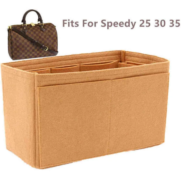 Kosmetiska påsar Speedy 25 30 35 Filtduk Insert Väska Organisator Khaki Makeup Handväska Shaper Travel Inre Purse Portable 1124