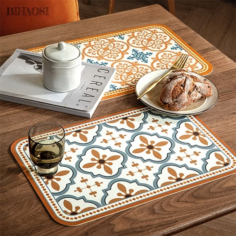 Retro Light Luxury Leather Table Mat Home Kitchen Decoration Romantic Western Food Heat Isolation Mat Home Bowl Cup 220627