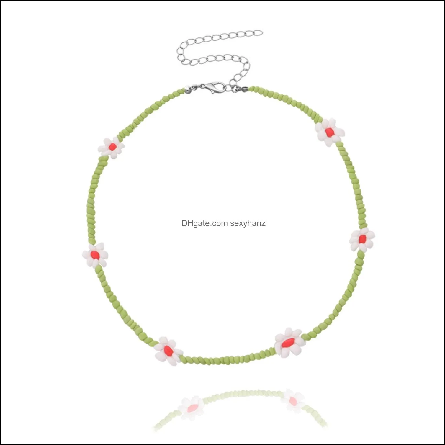 Korea Lovely Daisy Flowers Colorful Beaded Charm Statement Short Choker Necklace for Women Vacation Jewelry