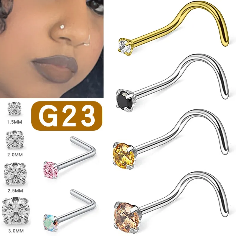 G23 nouveau commerce Zircon 5 mots nez Stud nez anneau crevaison titane alliage ornement