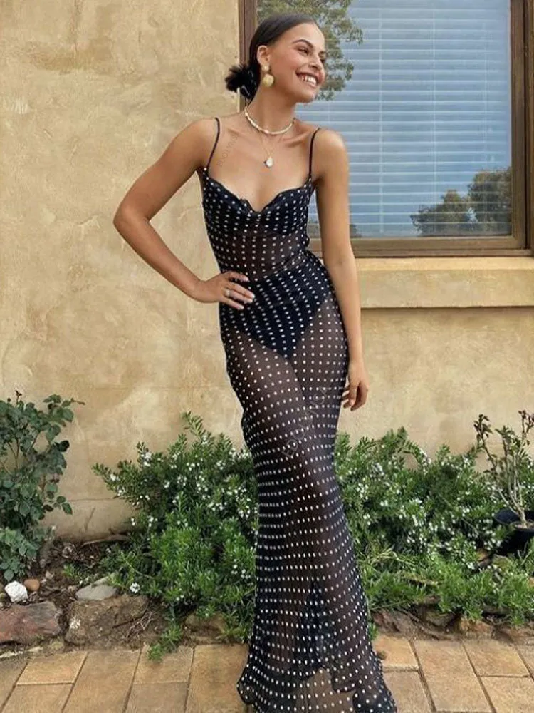 Elegant Polka Dot Maxi Dress - Black See Through Summer Dress, Sexy  Spaghetti Strap Slip Dress, Women's Fashion Party Clothes from Dhgate Basic  & Casual Dresses - price 38.68