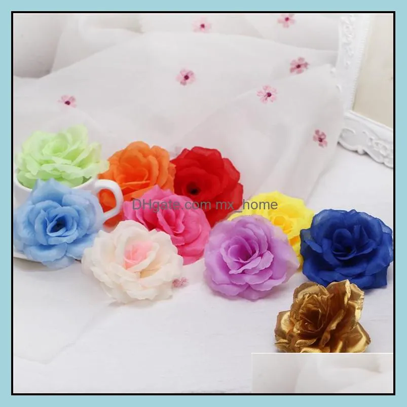 Artificial Rose Flower Heads cloth Decorative Flowers Party Decoration Wedding Wall Bouquet White Roses 8CM