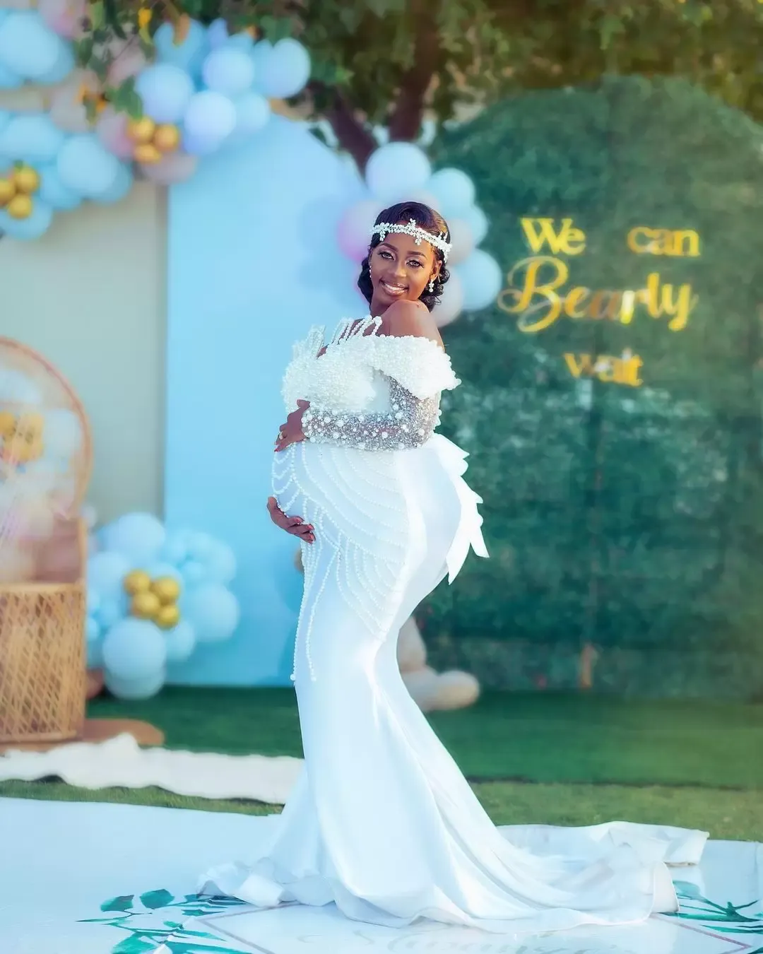 Custom-Made 2022 Maternity Mermaid Wedding Dress with Arabic Illusion Sheer, Scoop Neck, Long Sleeves, and Sweep Train - Plus Size Maternity Bridal