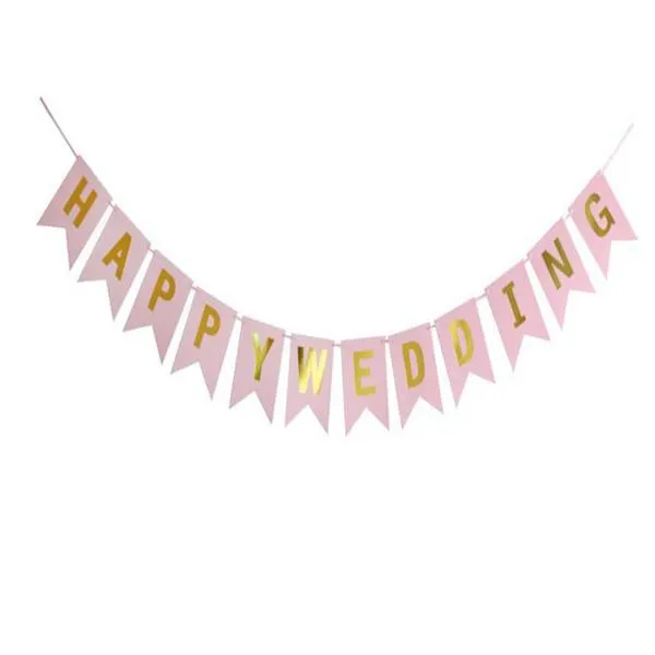 Just Married Happy Birthday Bunting Banner Letter Hanging Garlands Pastel String Flags Baby Shower Party Wedding Decor