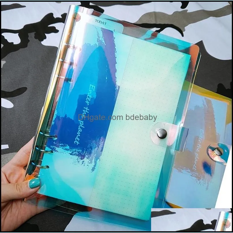2021 New Laser Transparent PVC Loose-Leaf Notebook Transparent and Laser for A6 Colorful Diary Set Travel Simple Handbooks A16