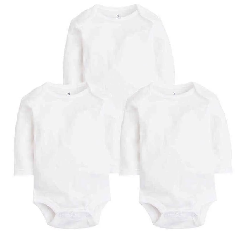 3pcs/lot 2021 en kaliteli pamuklu bebek atlayıcılar uzun kollu beyaz renkli bebek kostümü yenidoğan kız kızları yaz bebe bebek kıyafetleri g220510