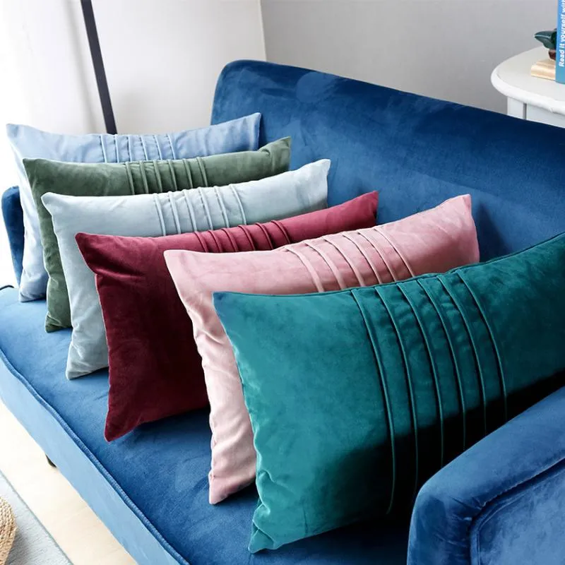 Cushion/Decorative Pillow Rectangle Suede Cushion Cover Stripe Solid Color Pillowcases Soft Home Decoration Household For Living Room Kissen
