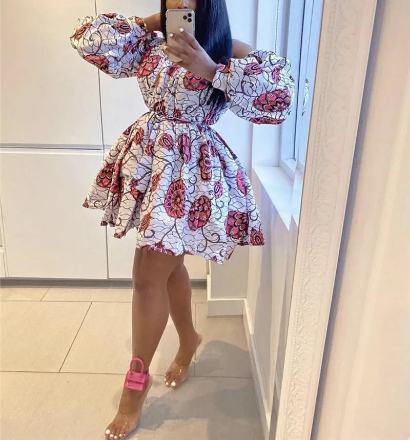 Ethnic Clothing African Dresses Women Sexy Shoulder Off Mini Dress Dashiki Tribal Print Africa Clothes Robe Africaine Femme