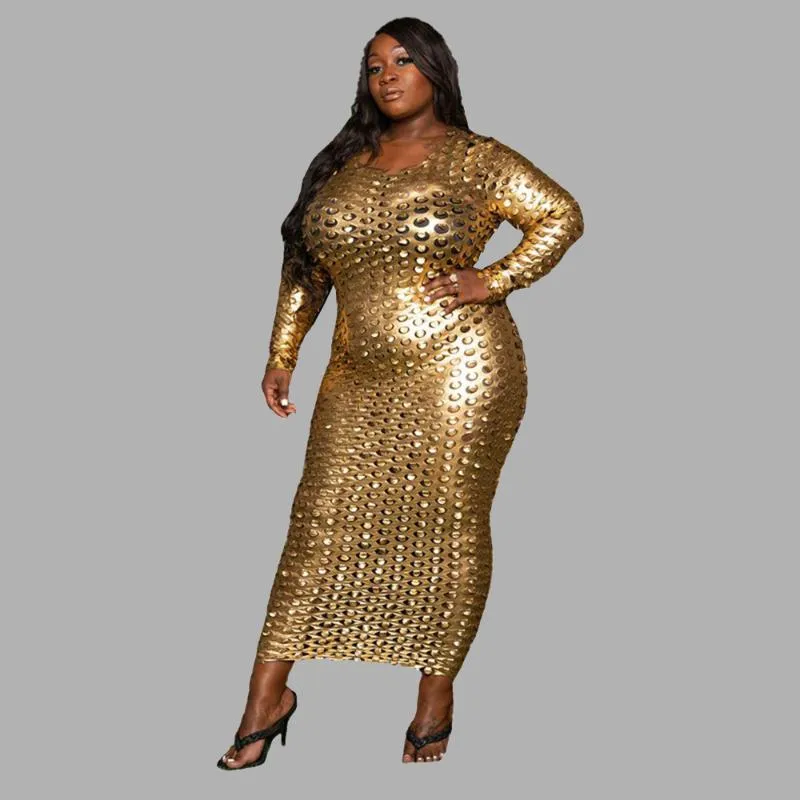 Plus size gold sales sequin dress long