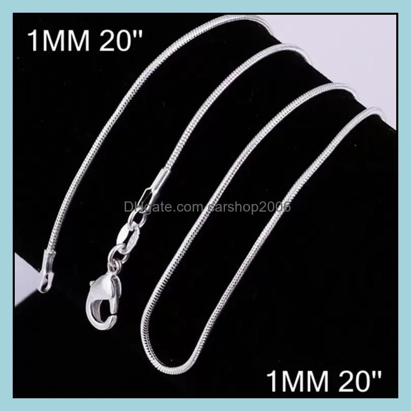 1mm 925 sterling silver plated smooth snake chains women necklaces jewelry size 16 18 20 22 24 26 28 inch wholesale