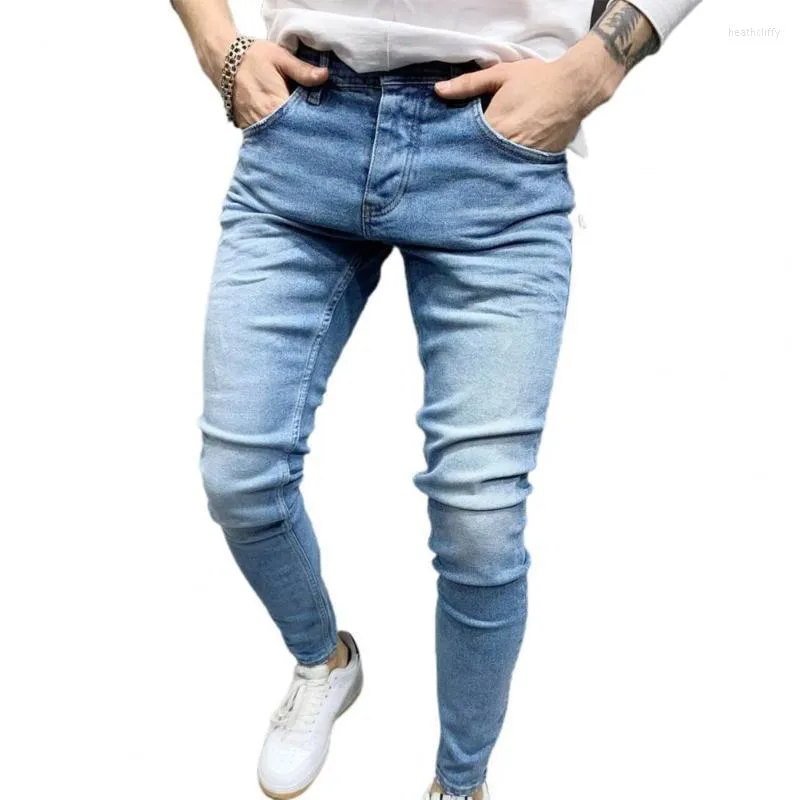Mäns jeans män stretchig mid stigande sommar multi fickor blixtlås denim byxor för datingmens män's ments värme22