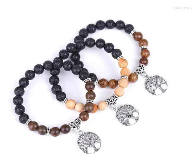 Arbre de vie pendentif perles en bois pierre volcanique pour hommes femmes Bracelets Bracelet naturel bijoux SBR20 lien chaîne