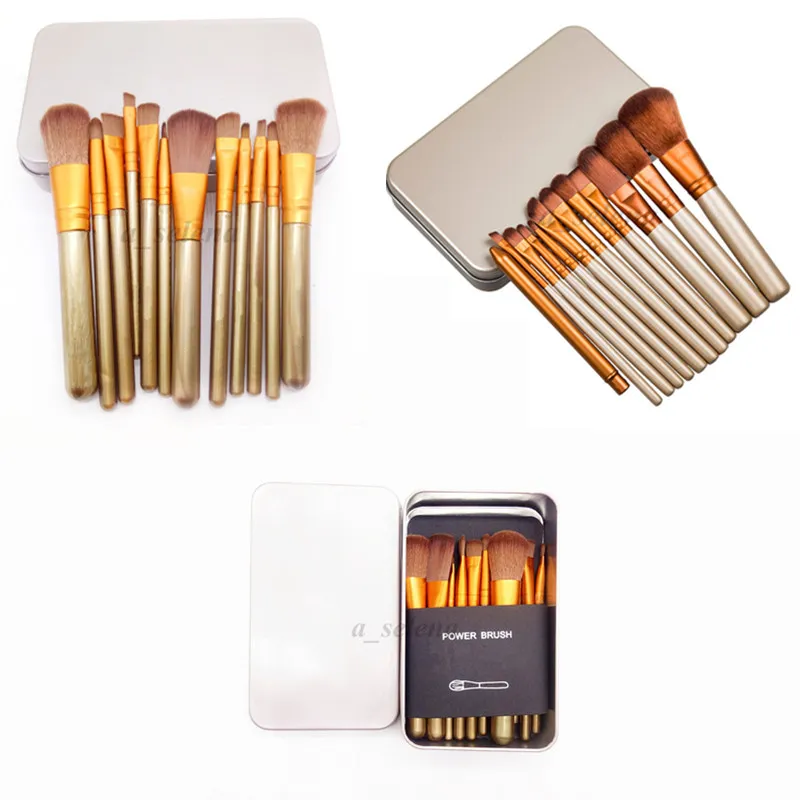 N3 12Pcs/set Makeup Brush Professional Cosmetic Facial Brush Kit Metal Box Face Powder Brushes