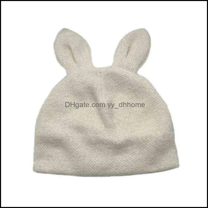 rabbit ears solid color warm knitted hat thicken cycling fur beanies winter soft elastic woman knit bonnet wool acrylic autumn