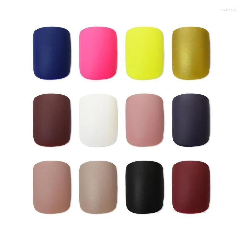 False Nails Matte Square Fake Solid Color Frosted Lady Daily Wear Press On Fingernails 24 CT Prud22