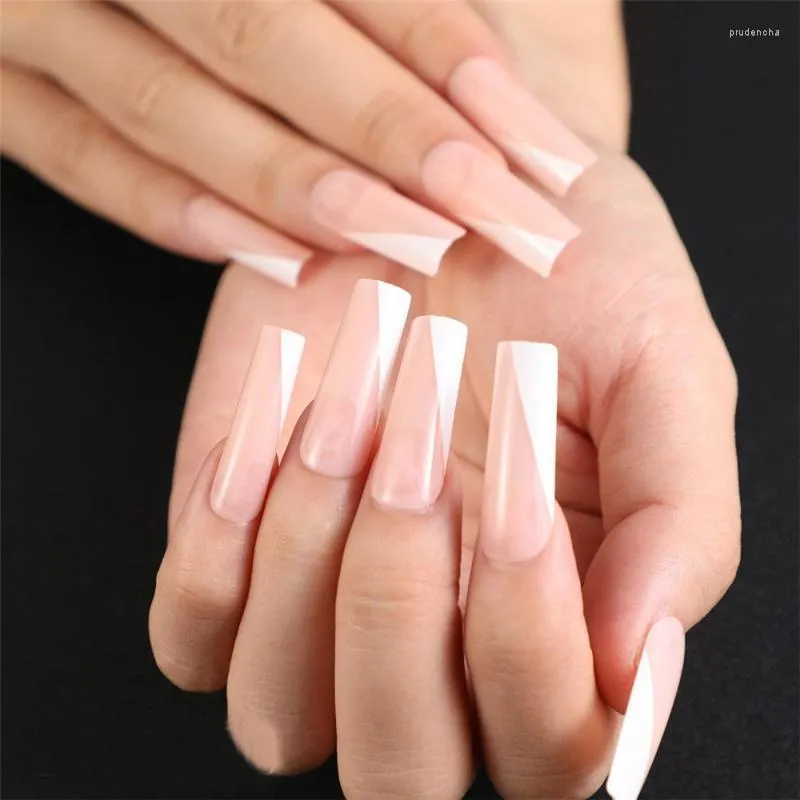 False Nails 24st/Set French Coffin Fake Naken Color Ballerina Manicure Patches Press On Long Wearable Art Tips Prud22