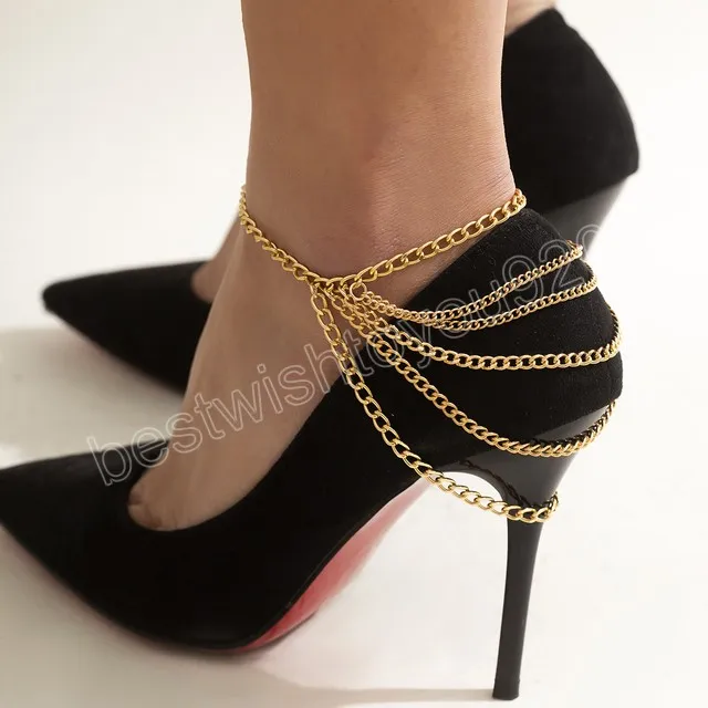 Tobillera de cadena de zapatos de tacón alto con borlas multicapa, tobillera de verano para playa, fiesta de graduación, joyería para mujer y niña, regalo