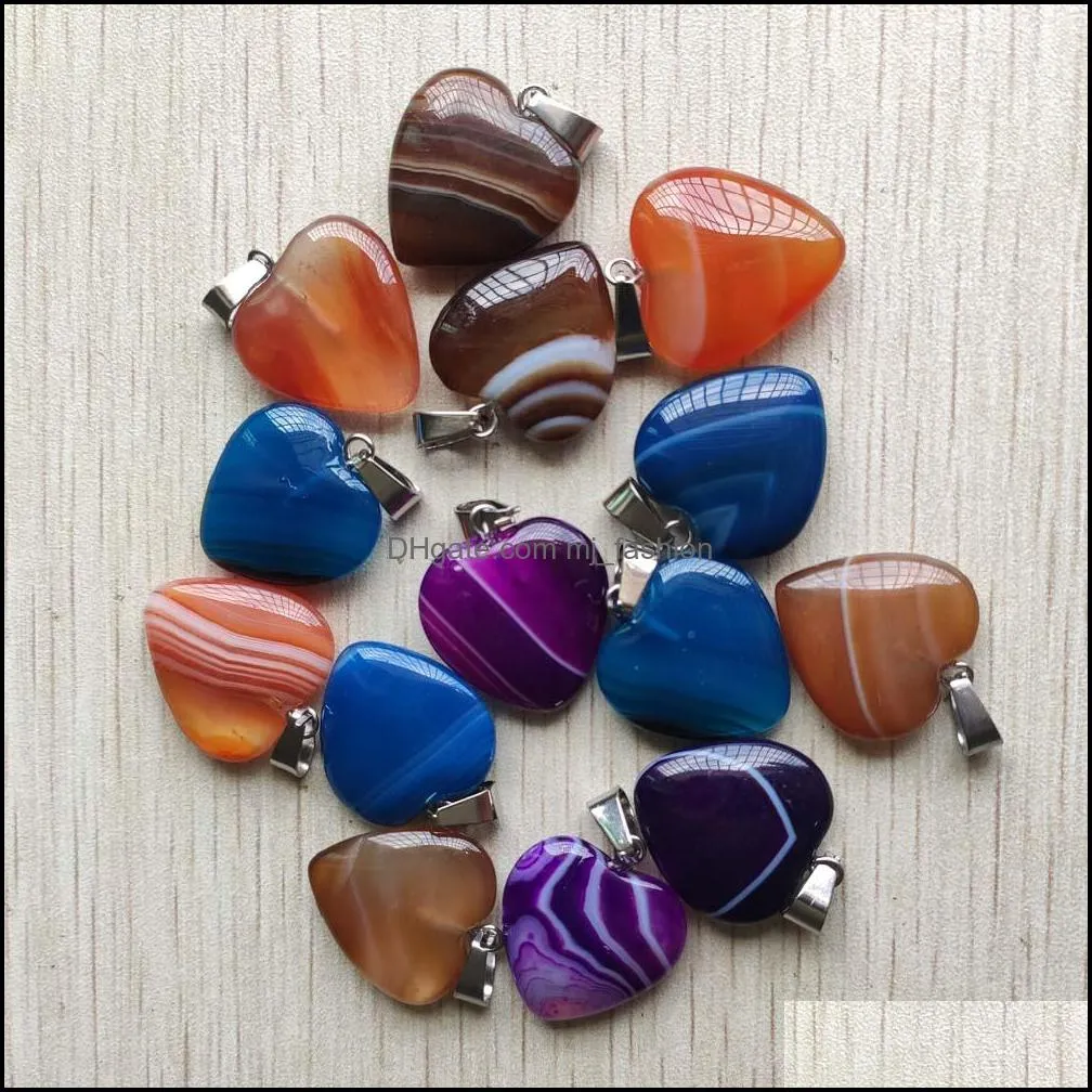 20mm charms stripe agate heart pendant healing love heart stone fashion for jewelry making pendant mjfashion