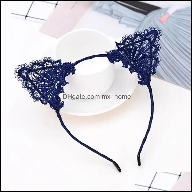 Lace Headband Cat Ear Girls Head Hoops Elastic Hair Band Wedding Party Photography Style Headwear Women Hair Accessories 9 Colors