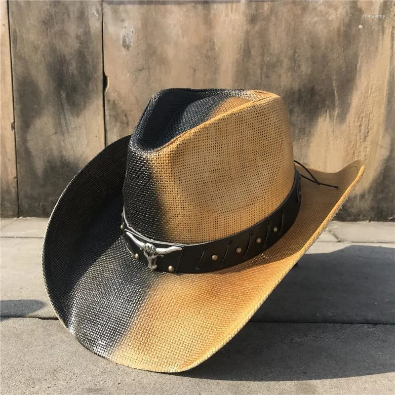 Berets Fashion Summer Women Men Hollow Western Cowboy Hat Dad Boater Sombrero Hombre Double Color Sunbonnet Sun Hatberets Oliv22