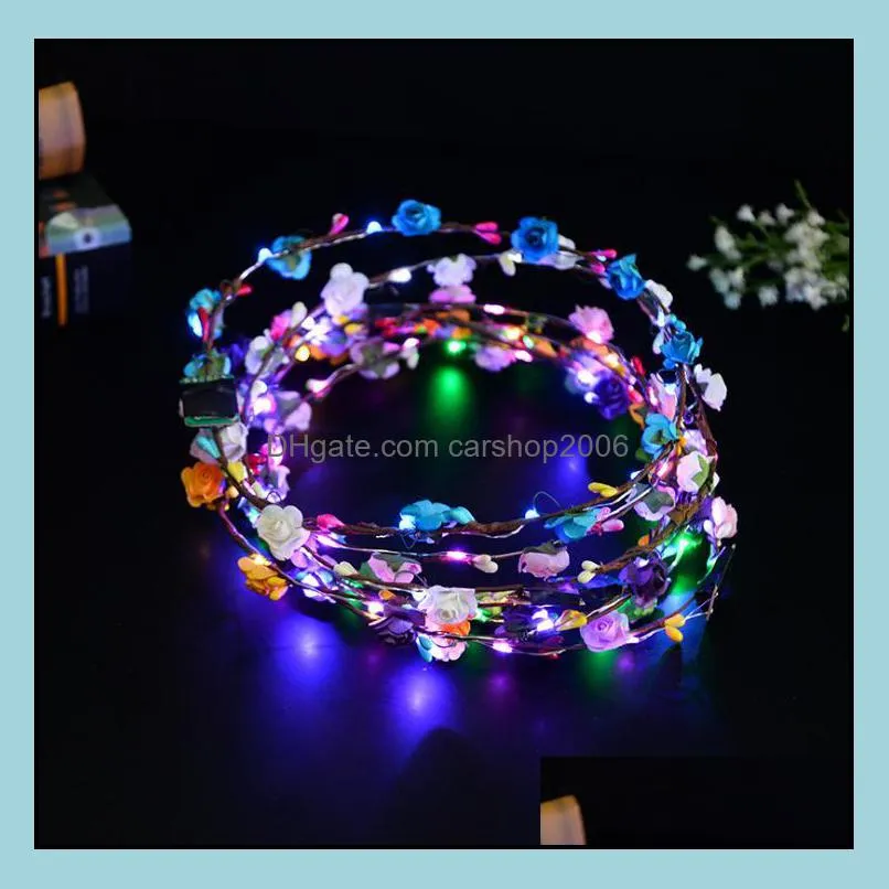 led luminous wreaths glow flower crown headbands for bride wedding party night market children glowing garland crown toys sn1137