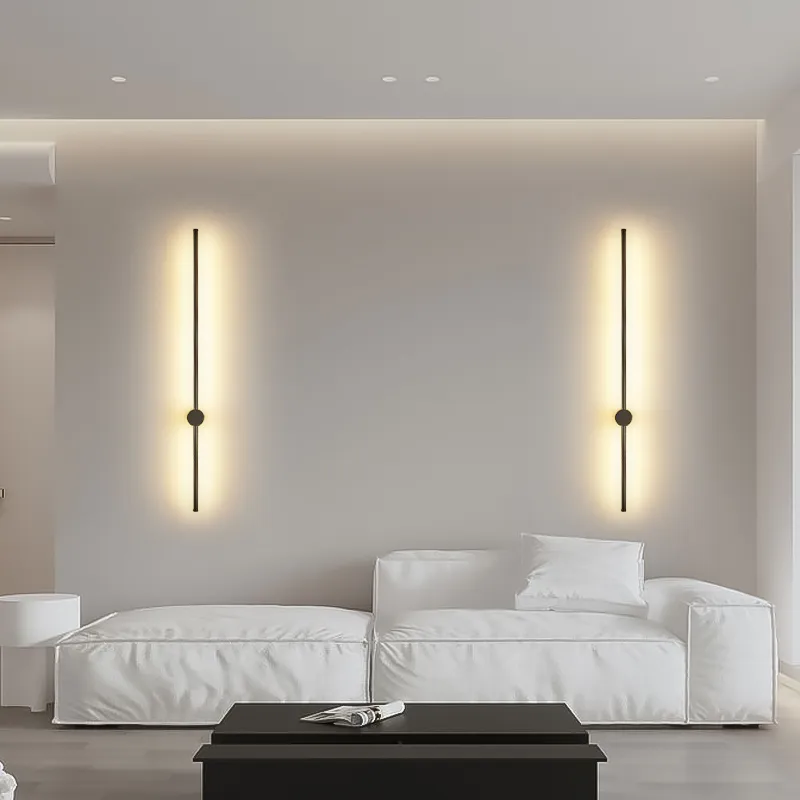 LED Wall Lamp Modern Black Line SCONCE Gedraaid 360 ° eenvoudige woonkamer tv -bank achtergrond slaapkamer bedkamer decoratieve verlichting