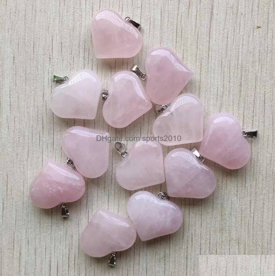 24mmx20mm beautiful natural rose quartz lover heart charms pink crystal stone pendant for jewelry making sports2010