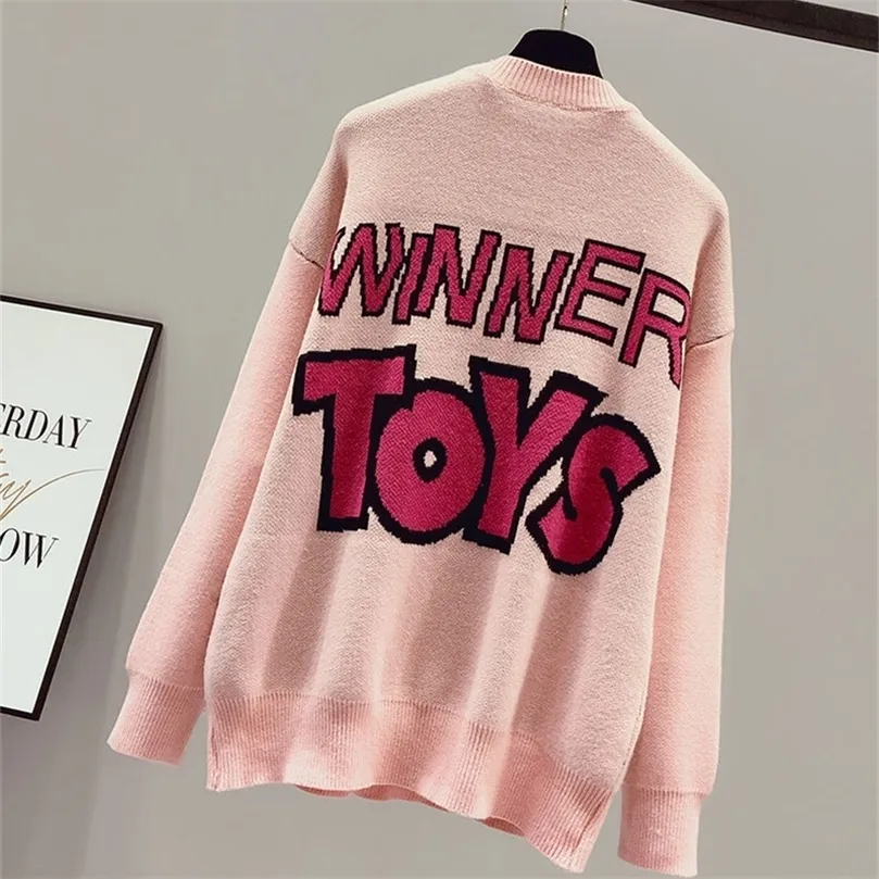 Christmas Jumper Pink Sweater Japanese Fashion Women Autumn and Winter Loose Oversized Sweater Korean 201203