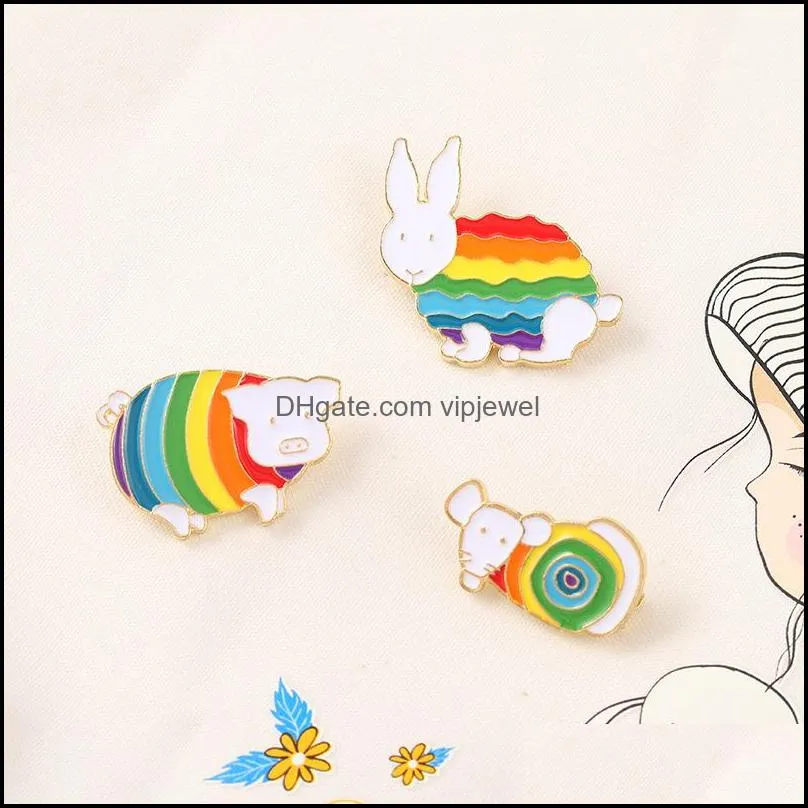 rainbow pig dot mouse snake rabbit big rooster shaped brooches unisex cute alloy paint animal series lapel pins for sweater clothes hats bags badge brooch