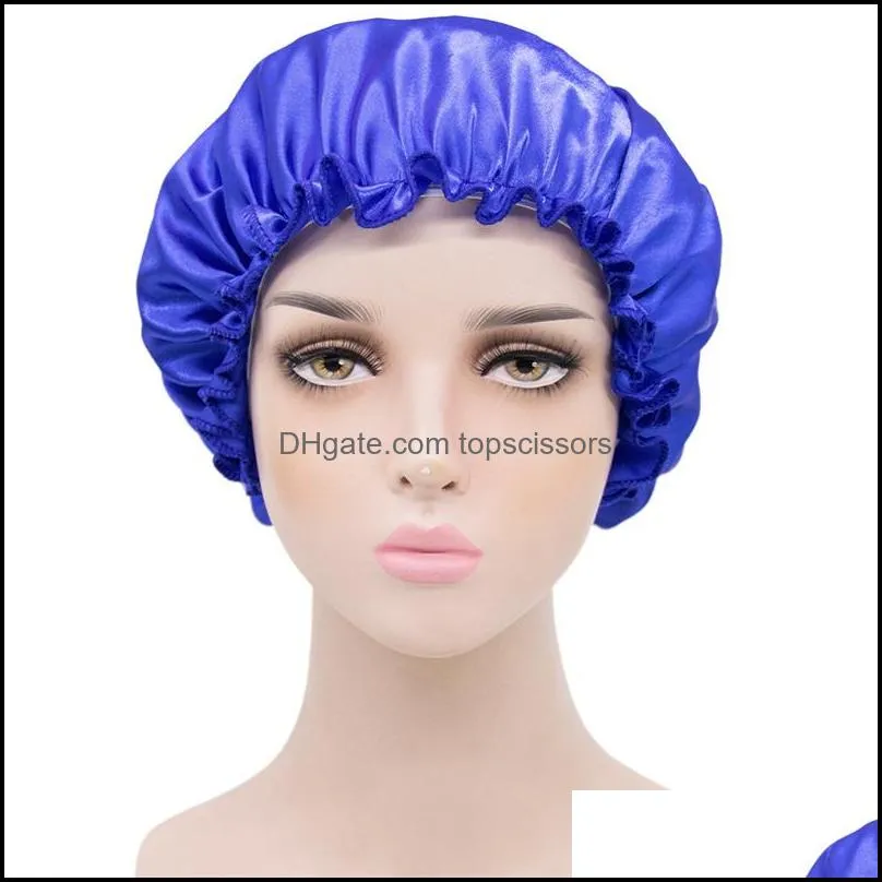 Solid Color Silk Satin Night Hat Hair Care Accessories Women Head Cover Sleep Caps Bonnet 10pcs