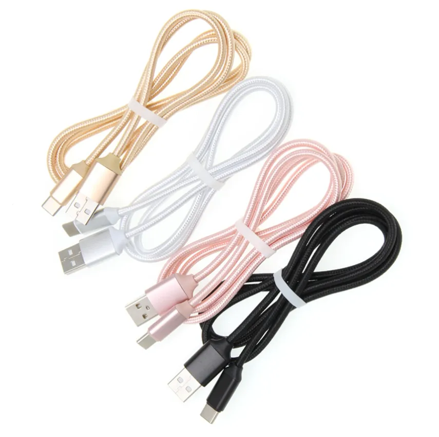 Cavo di ricarica micro USB Cavi di tipo C intrecciati in nylon da 3 piedi Cavo dati di sincronizzazione caricabatterie rapido per cellulare Samsung Android