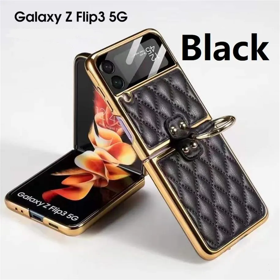 For Samsung Cases Case Armor Sheepskin 5G Holder Pu Leather Ring Hard Cover2175 Galaxy Z Flip3 Flip 3