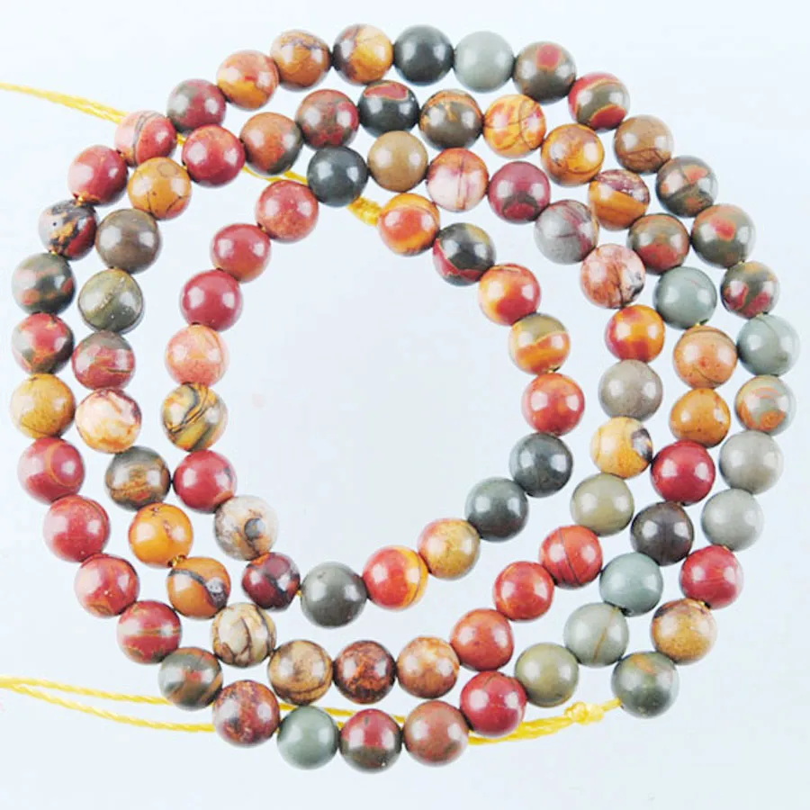 Perles rondes en pierre naturelle polie, 10 brins de 4 à 14mm, en jaspe Picasso, pour Bracelets, fabrication de bijoux, BY924