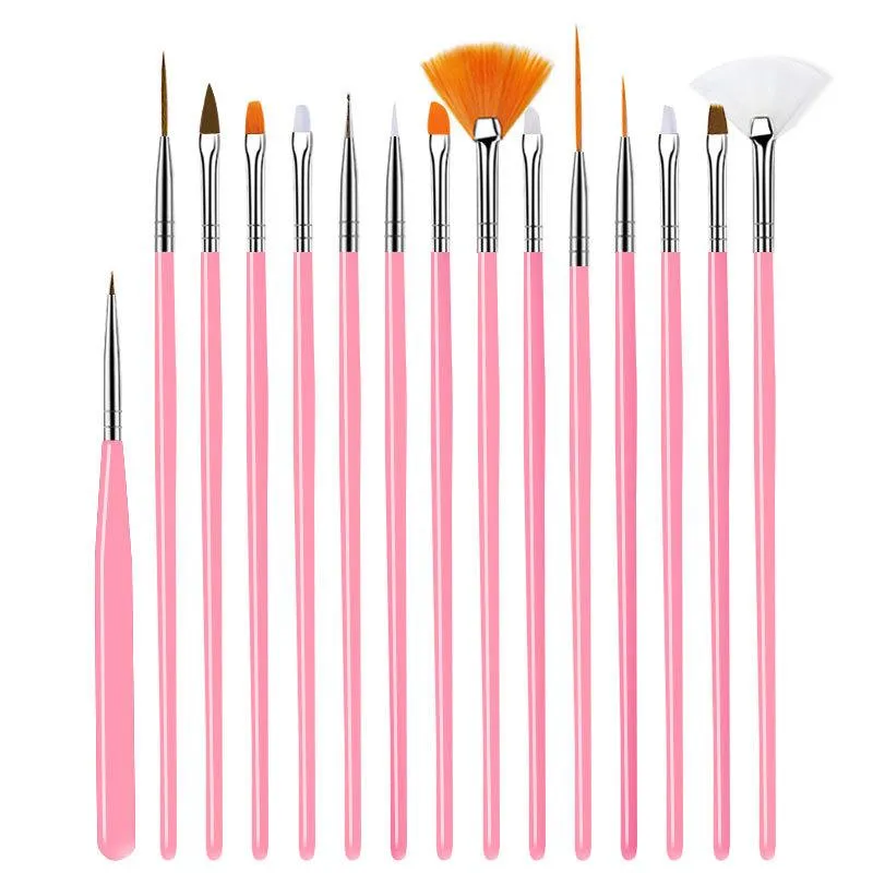 Tırnak fırçaları kanca fırçası 15pcs profesyonel tırnaklar set oyma kalem boyalı kolinsky akrilik
