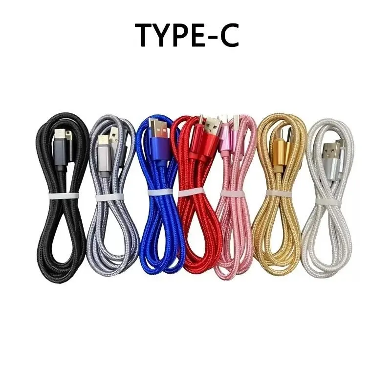 Noodle Braided Type C Cable Micro USB Charger Data Charging 1m 2m 3m 6ft 10ft Cord Woven Fabric for Samsung Mobile Cell phone