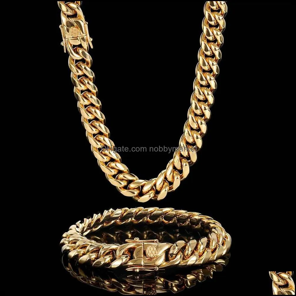 Pendant Necklaces TOSOKO Stainless Steel Jewelry Winter Hip Hop Full Zircon Inlaid CUBAN CHAIN Plated Necklace Bracelet Set