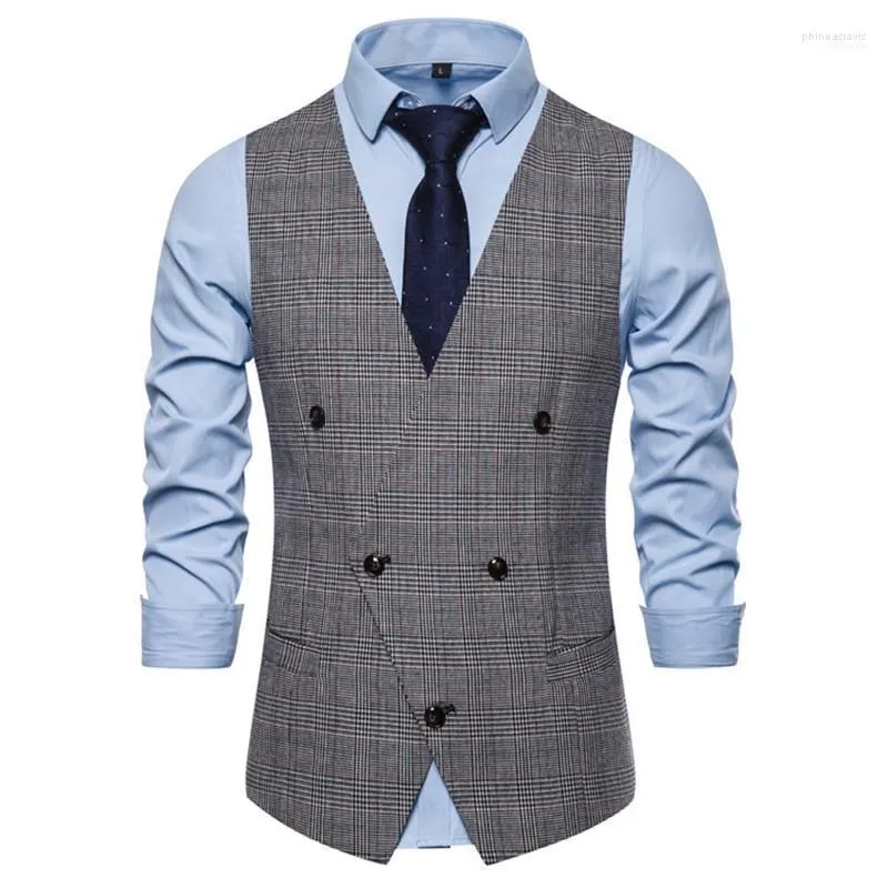 Hommes gilets gilet contrôle de qualité double boutonnage Slim Gentleman costume mode mariage Banquet Phin22