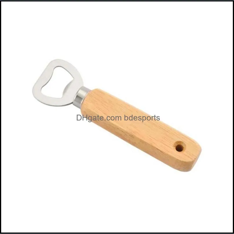 Stainless Steel Wood Handle Wine Beer Bottle Openers Soda Glass Cap Bottle Opener Kitchen Bar Tools