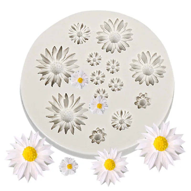 Rosenblüten-Silikonformen, Backformen, Gänseblümchen, Chrysanthemen, Fondant, Kuchen, Schokoladenformen, Polymer-Ton, Kuchendekoration, Süßigkeiten, Eiswürfel, Seife, Wachs, Herstellung, DIY 2111474