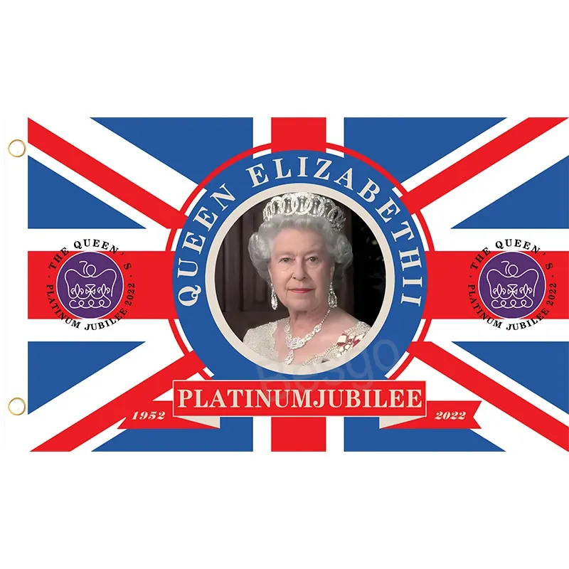 British Queen's Jubilee Flag 90 * 150cm 2022 Drottning Elizabeth II Flaggor 70th Anniversary British Souvenir Hängande Banderoller 9 Stil BH6323 TYJ