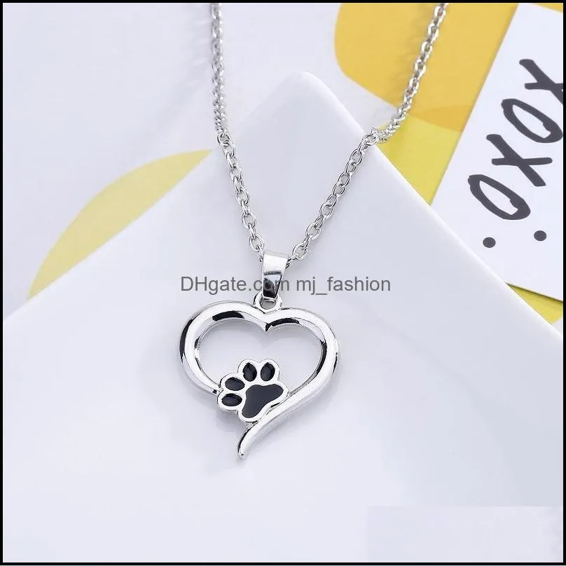 heart necklace cute animal jewelry cheap dog love heart hollow pet paw footprint necklaces dog claw pendant necklace