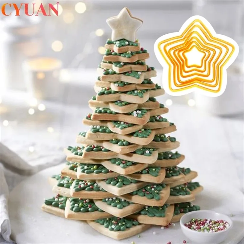 Christmas Tree Cookie Cutter Mold Stars Shape Fondant Cake Biscuit Cutter 3D Cake Decorating Tools Xmas Baking Moulds Navidad 220815