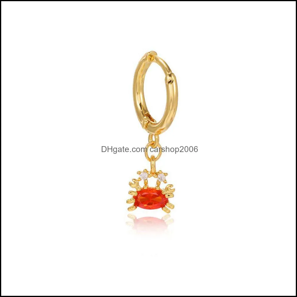 ocean series small hoop dangle earrings animal jewelry 18k gold plated colorful zircon cute huggie animals earring a7z